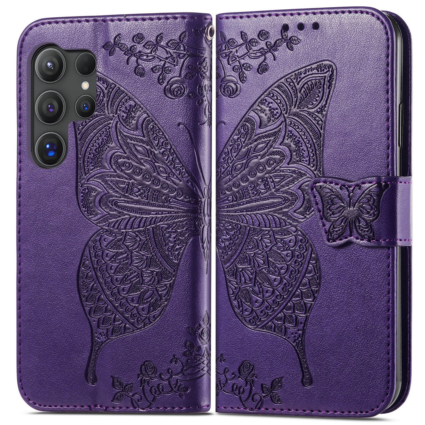 Embossed Butterfly Wallet Flip Case for Samsung Galaxy S25 Ultra