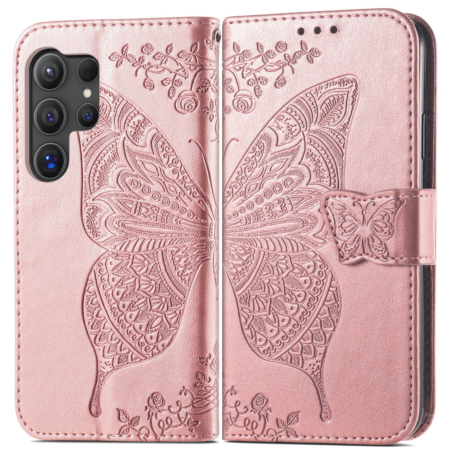 Embossed Butterfly Wallet Flip Case for Samsung Galaxy S25 Ultra
