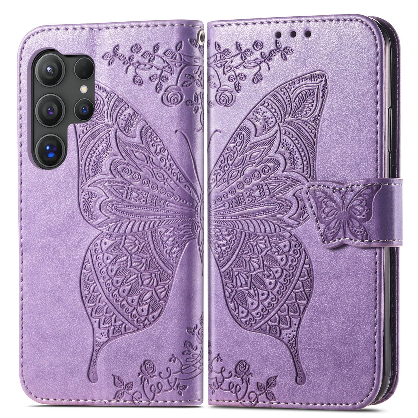 Embossed Butterfly Wallet Flip Case for Samsung Galaxy S25 Ultra