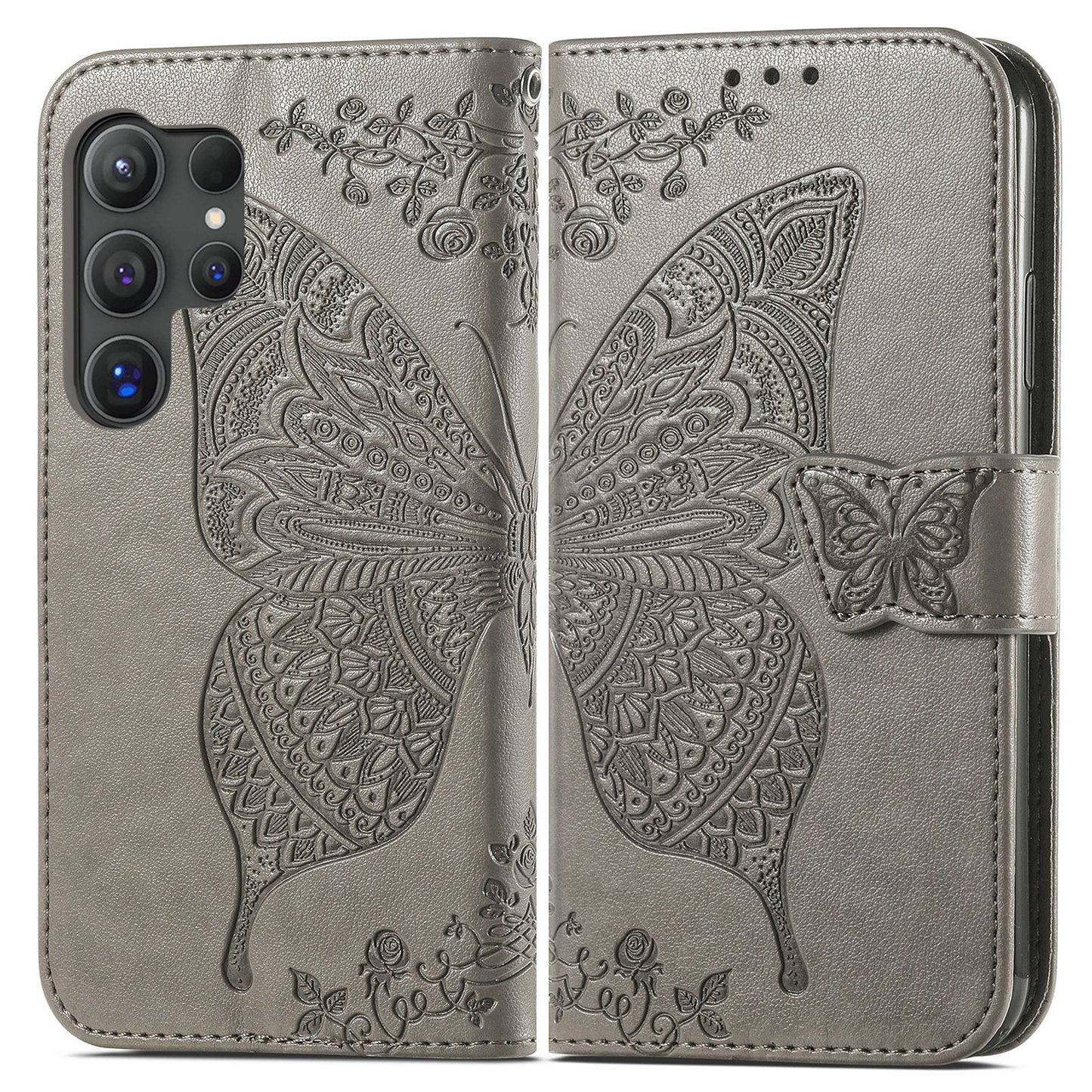 Embossed Butterfly Wallet Flip Case for Samsung Galaxy S25 Ultra
