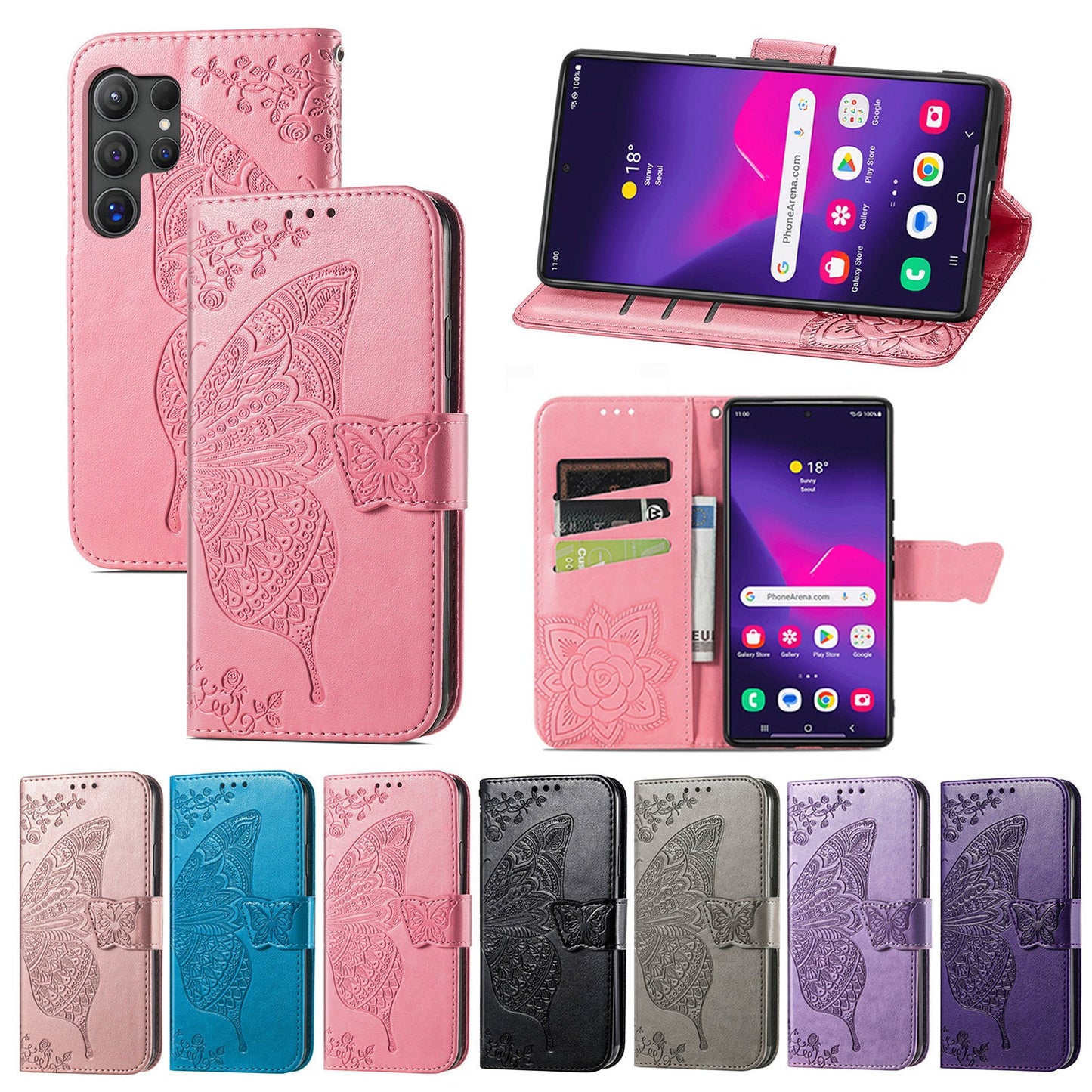 Embossed Butterfly Wallet Flip Case for Samsung Galaxy S25 Ultra